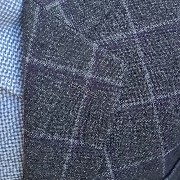 KROON Dark Grey Purple‎ Windowpane Plaid Wool Blend Sz 42 R Mens Sport Coat